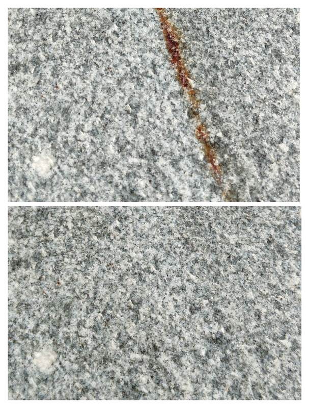 Granito macchiato: immagine prima e dopo la rimozione della macchia dal granito
